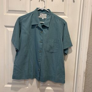Vintage Columbia Teal Button Front Short Sleeve Shirt‎ Women’s Large Gorpcore